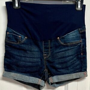 Bella Vita Dark Blue Denim Maternity Shorts with Navy Support Panel Size S